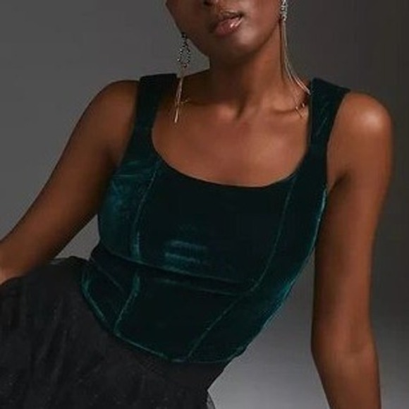 By Anthropologie Tops - Anthropologie Green Velvet Corset Top XL Stretch Castle Renfair Festival Goth